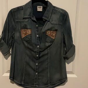 Harley-Davidson Denim Shirt with Brown Paisley Accents